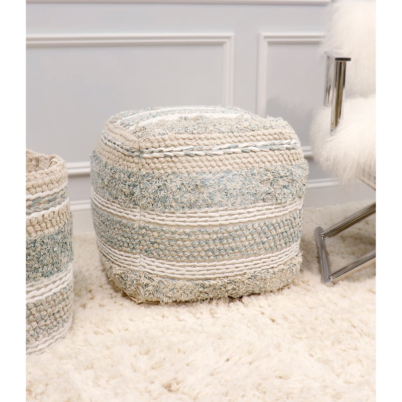 Pasargad Home Grandcanyon Braided Cotton Pouf, 20" Beige