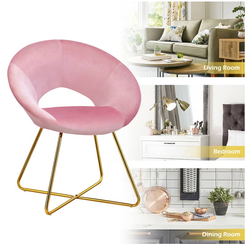 Gymax Set of 2 Accent Velvet Chairs Dining Chairs Arm Chair w/Golden - See Details