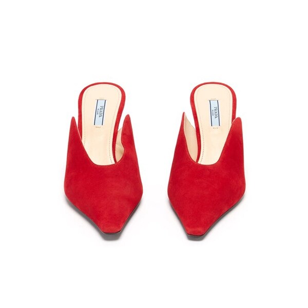 red pointed toe mules