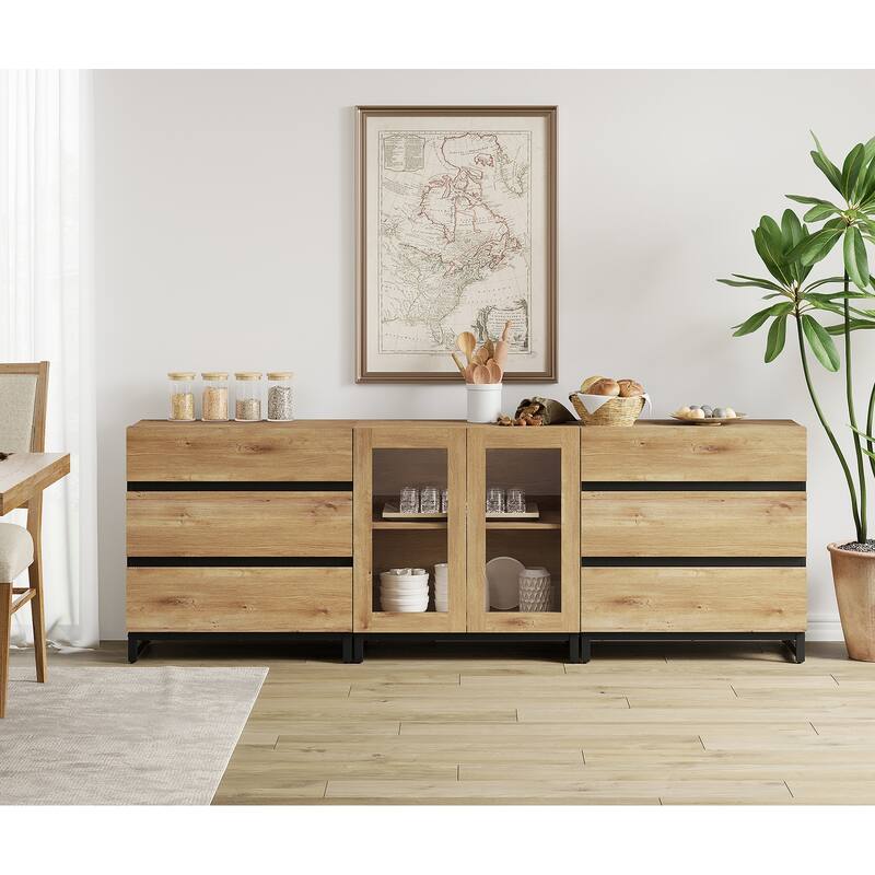 WAMPAT 3 in 1 Multifunctional Sideboard Buffet Cabinets with 6 Glass Doors, Coffee Bar Cabinet Storage Cabinet for Kitchen