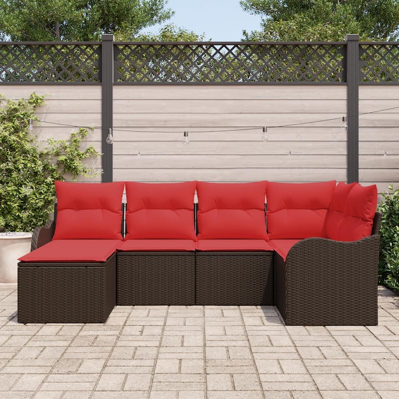 vidaXL 6/7 Garden Sofa Set with Cushions Black/Brown/Grey Poly Rattan - 91.5 x 48.2 x 27.2