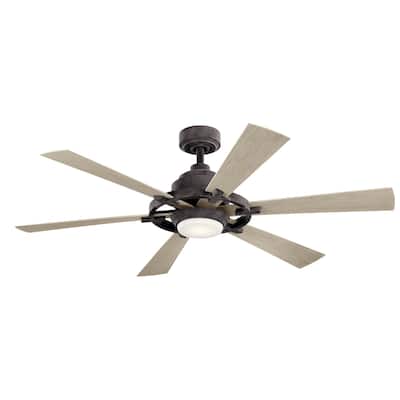 Kichler Iras 52 Inch LED Ceiling Fan Weathered Zinc with Weathered White Walnut Blades