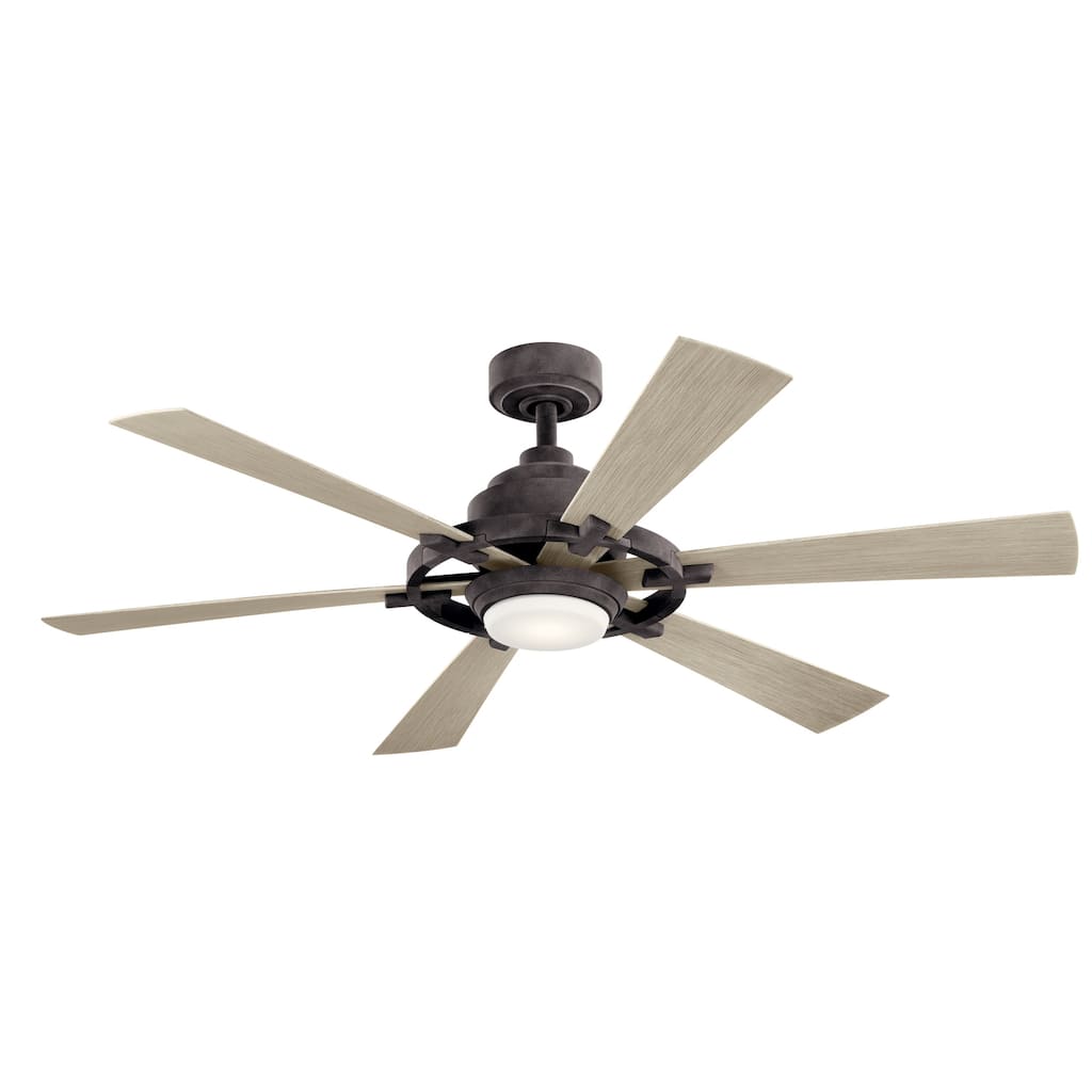 Kichler Iras 52 Inch LED Ceiling Fan Weathered Zinc with Weathered White Walnut Blades