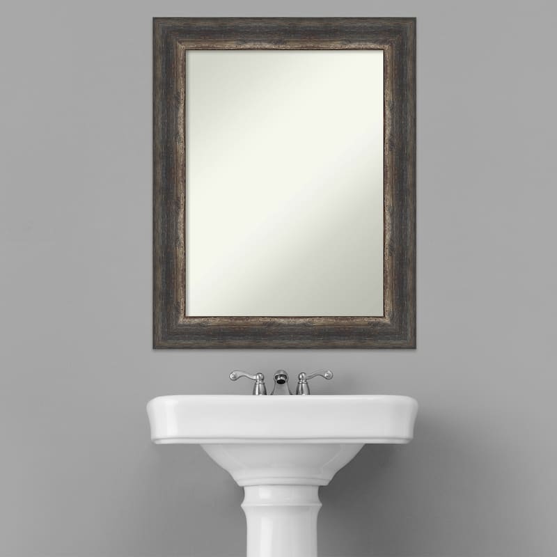Non-Beveled Bathroom Wall Mirror - Bark Rustic Char Frame