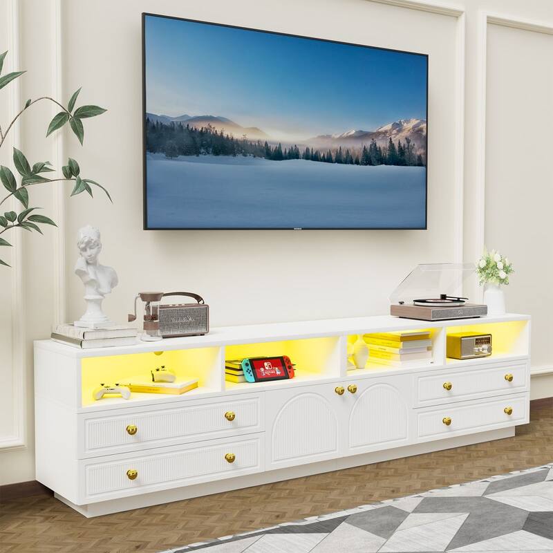 Gymojoy 86.6" LED TV Stand for 85-100 Inch TV, Modern Fluted Entertainment Center, 8 Drawers & Cabinet, Smart TV Console.