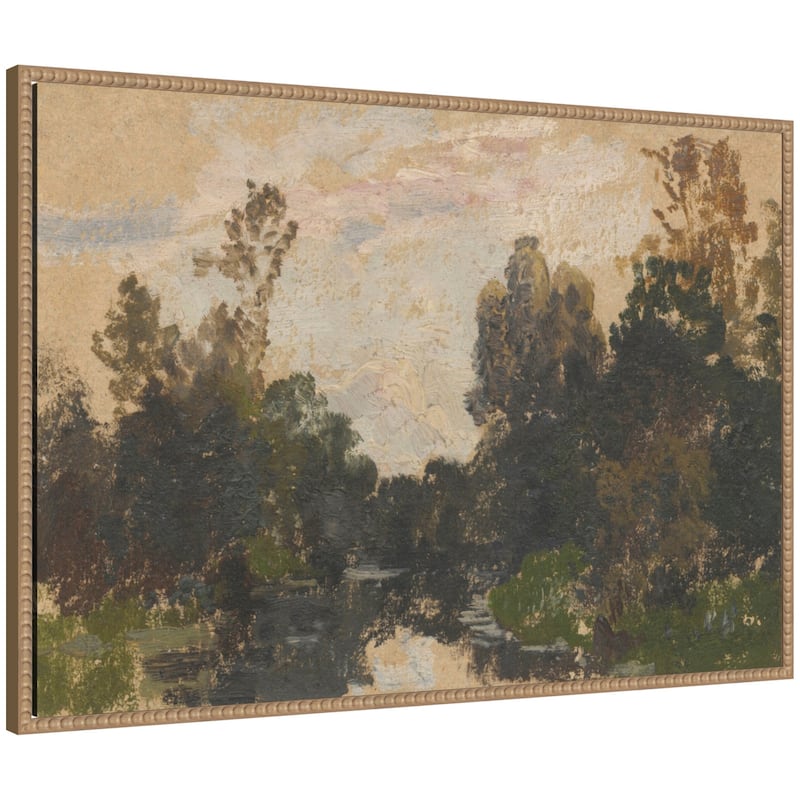 Kate and Laurel Landscape by the River Barycz by Adolf Dressler by Nostalgia Prints Framed Canvas Wall Art Print - 23x33