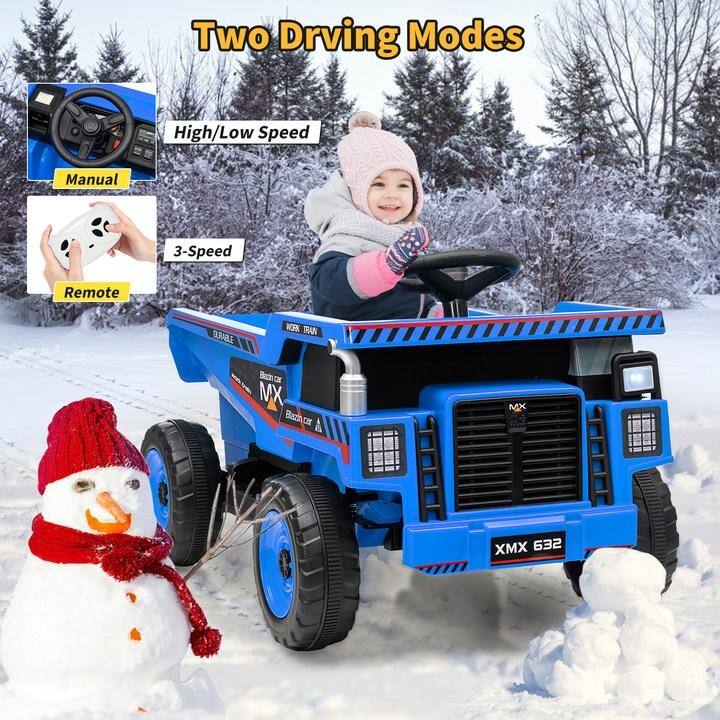 12V Ride-On Dump Truck with Remote Control, Automatic Lift Bed, Shovel & Music Player – for Kids Ages 3–8