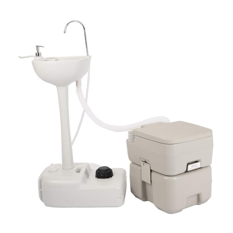 Portable Removable Outdoor Handwash Sink Station with Toilet Set - White - Toilet and HandwashSink