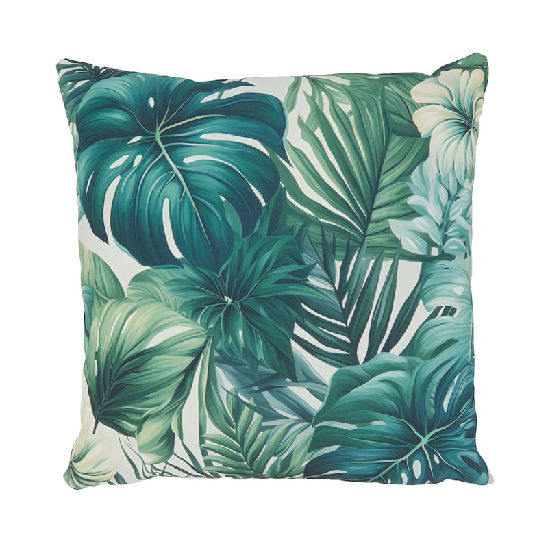 Tropical Bliss Palm Leaves Outdoor Poly Filled Throw Pillow - 18"x18" - Polyester - Green