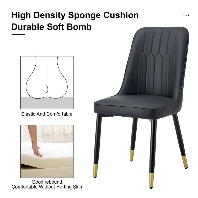 Modern Faux Leather Dining Chair Set of 4, Upholstered Kitchen Side Chair with Metal Legs Armless Chair for Living Room