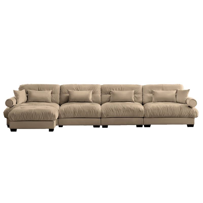 Modern Sectional Couch Comfortable Upholstered Sofa Set with Lumbar Pillow and Throw Pillow for Living Room
