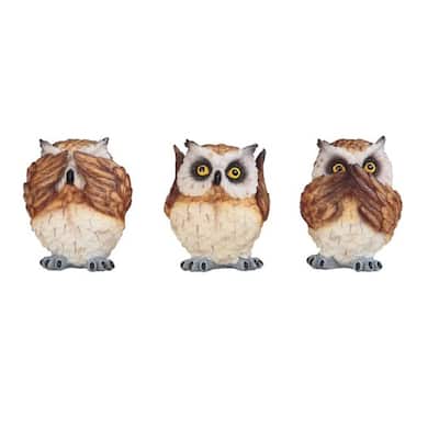 Q-Max 3-Piece Owl Hear-No, See-No, Speak-No Evil 4"H Statue Decoration Figurine Set