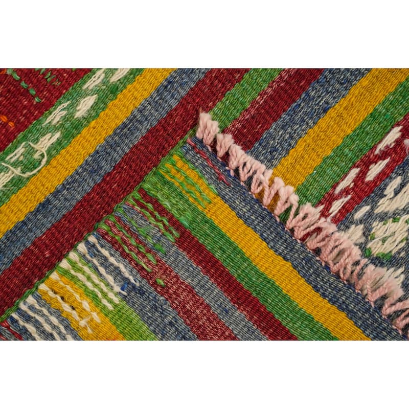 Hand Woven Oriental 100% Wool Carpet Southwestern Tribal Green Kilim Area Rug - 7' 8'' X 5' 4''