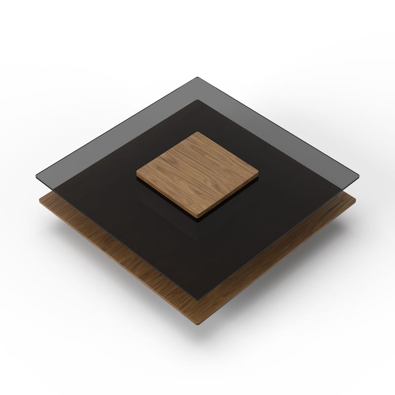 Modrest Clarion Modern Walnut & Grey Glass Coffee Table