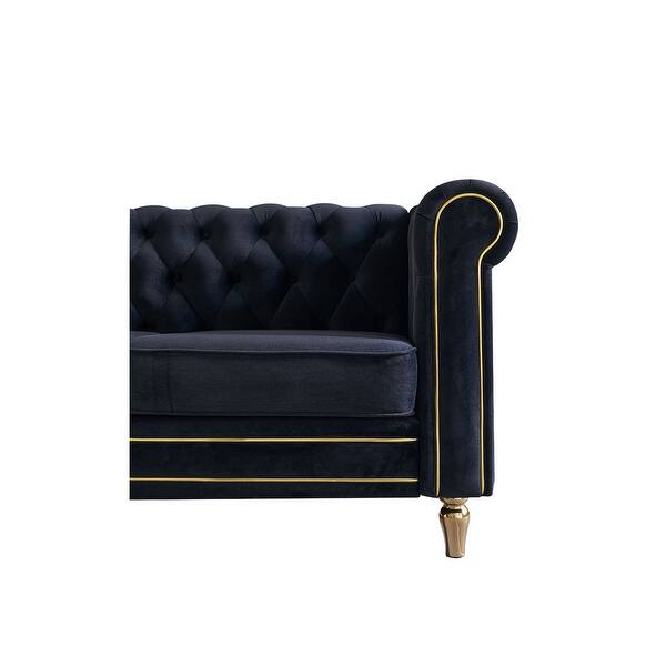 Black Velvet Lounge Settee Button Tufting Loveseat Sofa 3seat Couch