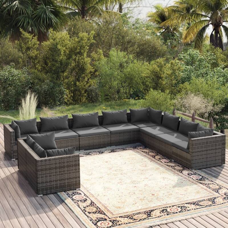 vidaXL Patio Lounge Set Outdoor Sectional Sofa Set Table Garden Poly Rattan