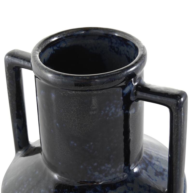 Ceramic Ombre Textured Decorative Vase with Rectangular Handles - Dark Blue - Roche River Decor