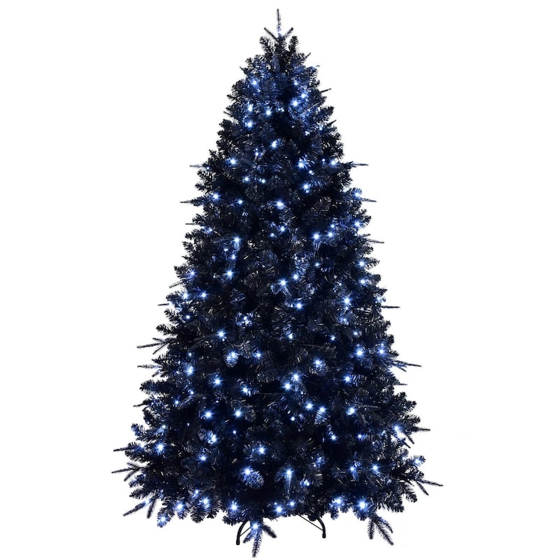 HomeRoots 7' Black Pre Lit Full Spruce Christmas Tree - 54.00 in. x 84.00 in. x 54.00 in.