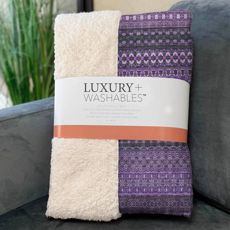 Premium Machine Washable Boho Stripes Sherpa Throw Blanket