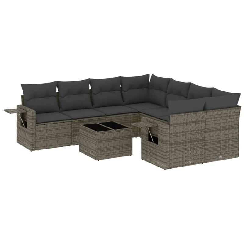 vidaXL Patio Sofa Set with Cushions Outdoor Furniture 9 Piece Poly Rattan