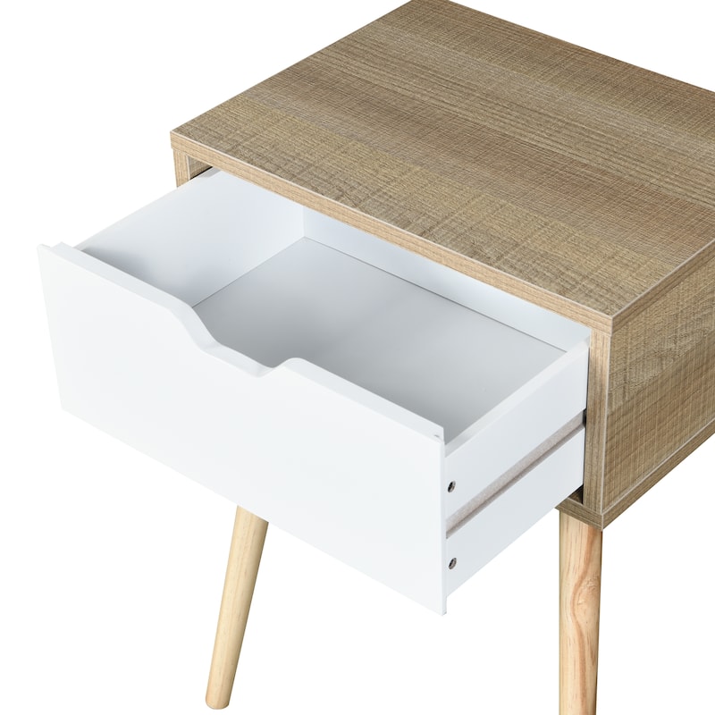 Side Table With 1 Drawer And Rubber Wood Legs