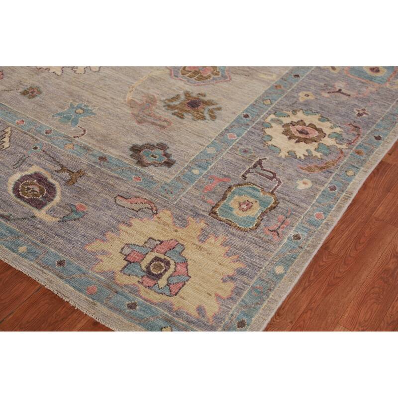 Hand Knotted Oriental 100% Wool Carpet Transitional All-Over Beige & Ivories Oushak Area Rug - 9' 9'' X 8' 1''