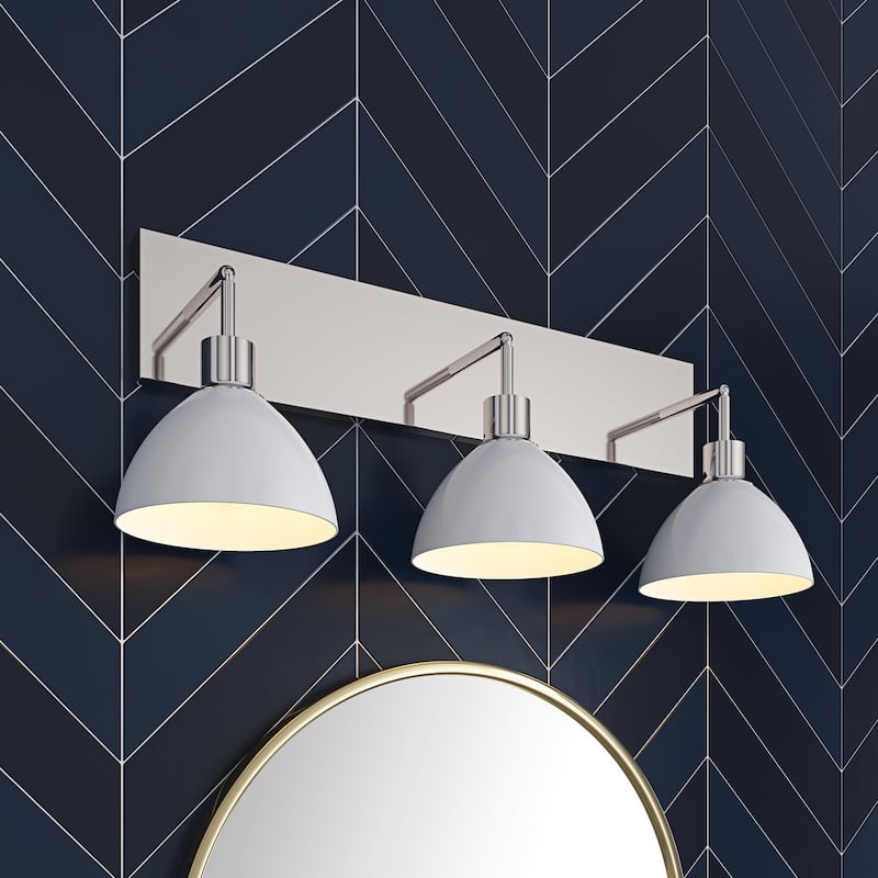 Modern 3-Light Bathroom Vanity Light Over Mirror with White Shades