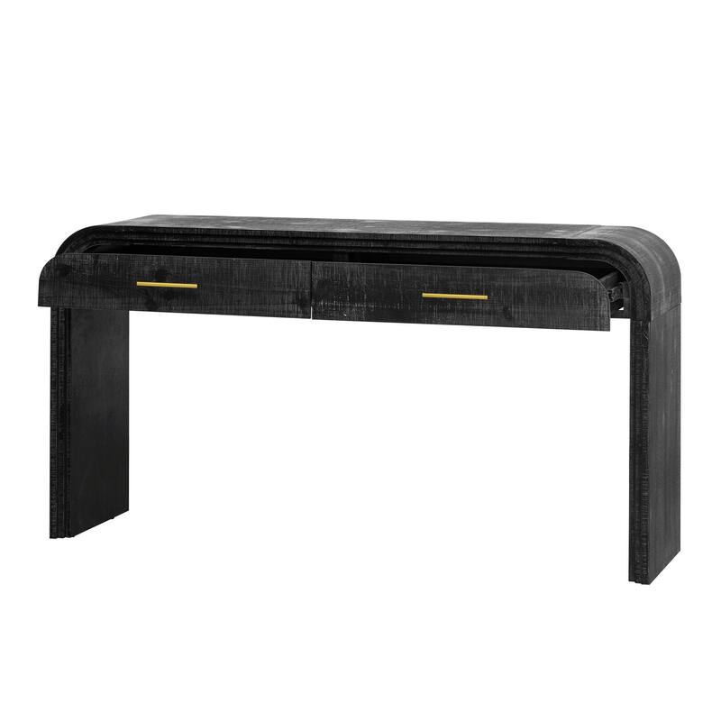 Irresistible Retro Silhouette Console Table: Open Style, Two Top Drawers - Black