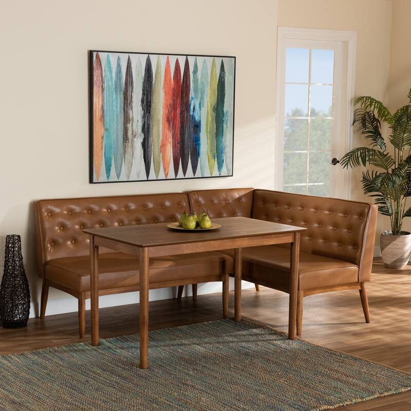 Riordan Mid-Century Upholstered and Walnut 3-PC Dining Nook Set