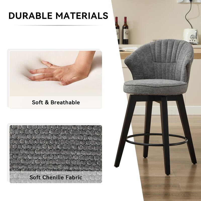 GDFStudio -Susanne Set of 2 Counter Height Swivel Bar Stools Chenille Upholstered Chairs with Wide Backrest