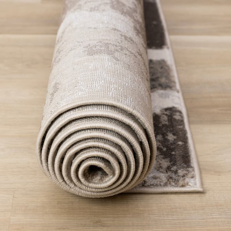 Grey Cream Beige Abstract Marble Pattern Area Rug, 5'3" x 7'7"