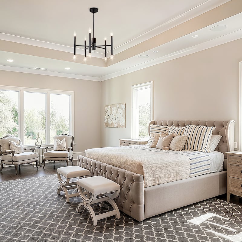 10 - Light Modern candle Chandelier with Adjustable Height, Sleek Linear Design for Dining Room, Living Room