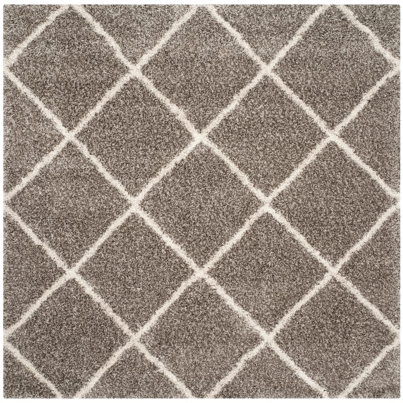 SAFAVIEH Hudson Shag Estella Diamond Trellis 2-inch Thick Rug - 5' x 5' Square - Grey/Ivory
