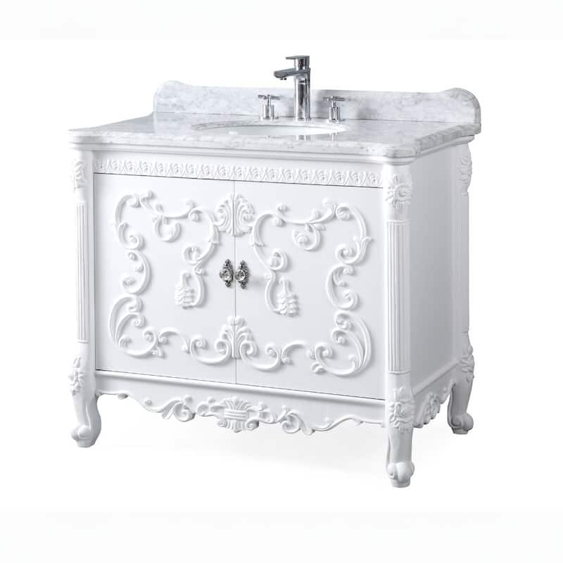 39" Benton Collection Belissimo Antique Style White Bathroom Vanity - 40 x 22 x 35'' H