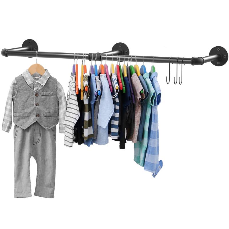 70.8'' Wall Mounted Clothes Rack Industrial Iron Pipe Hanging Rod - 70.8 L 10.8 W inch