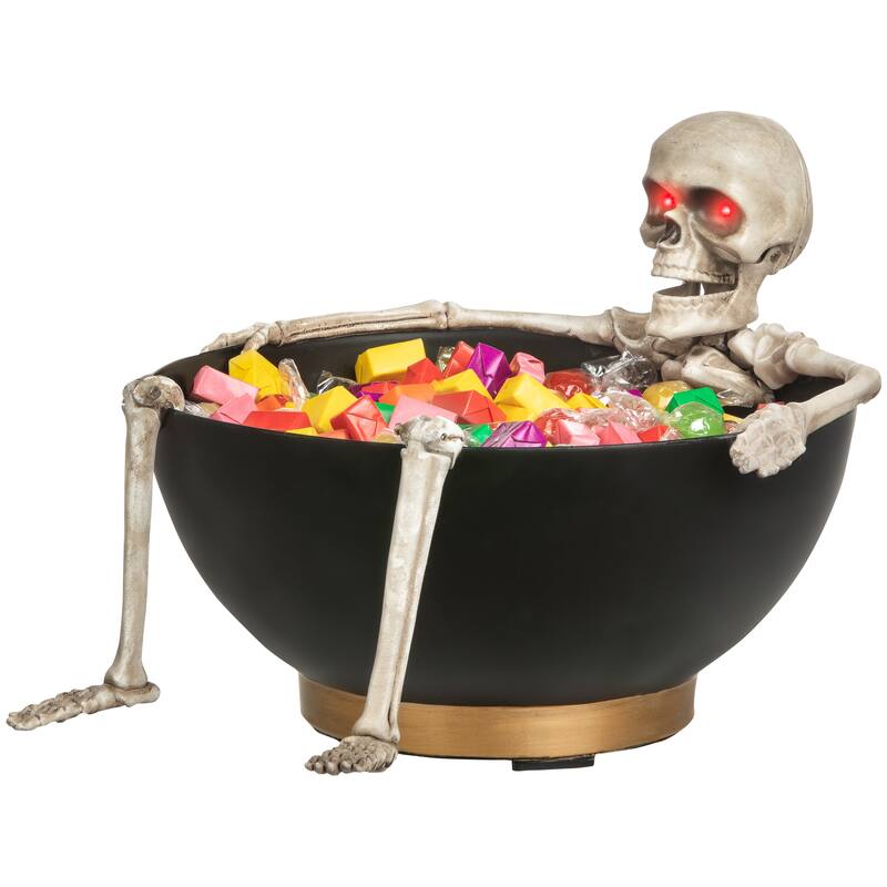 Gemmy Animated Candy Bowl Moving Jaw Skeleton w/Glowing Red Eyes, black