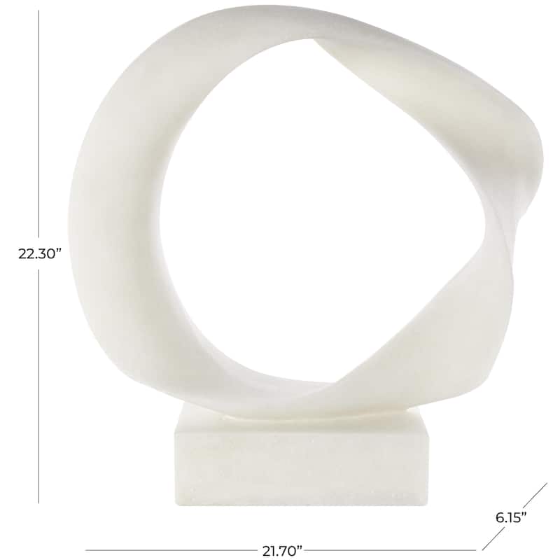 Polystone Abstract Textured Open Wave Decorative Sculpture with Elevated Base - White - Roche River Decor