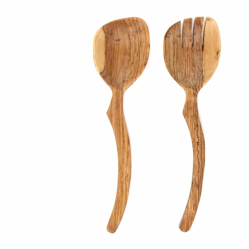 Curved Olive Wood Serving Set, 13.5 inch - Brown