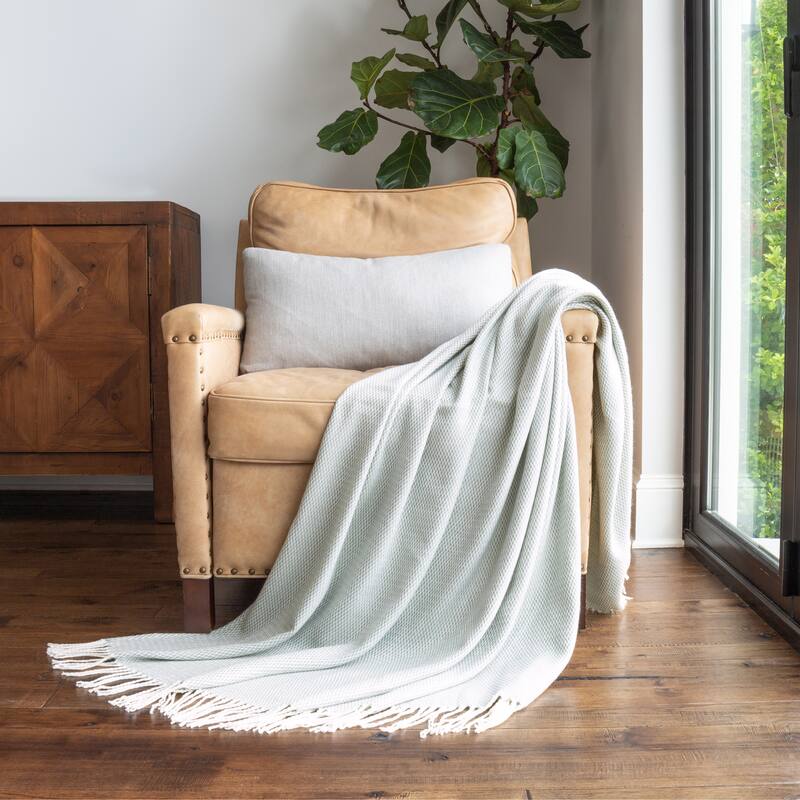 Becky Cameron Throw Blanket Herringbone with Fringed Edges