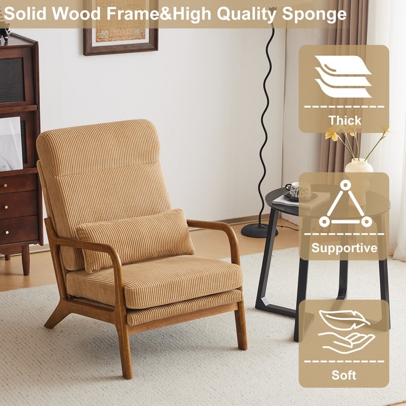 High Back Solid Wood Armrest Backrest Leisure Chair Accent Chair