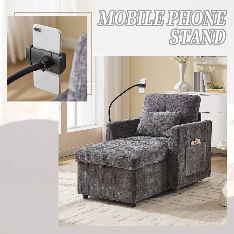 Multifunctional Lazy Person Sofa Recliner,Storage Backrest With Cell Phone Bracket Chenille Single Leisure Chair
