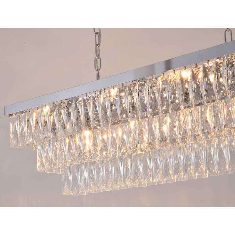 12-Light Chrome Metal Chandelier With Clear Crystal