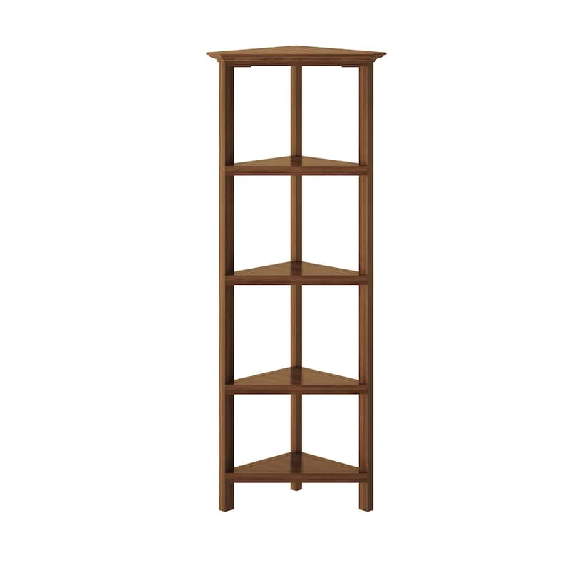Edenton Tall Wood Corner Bookcase with 4 Shelves, Walnut - Brown