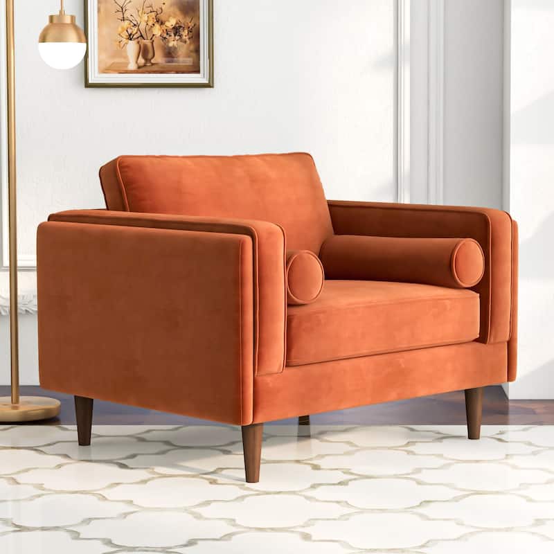 Flavia Mid-Century Modern Pillow Back Velvet Upholstered Armchair