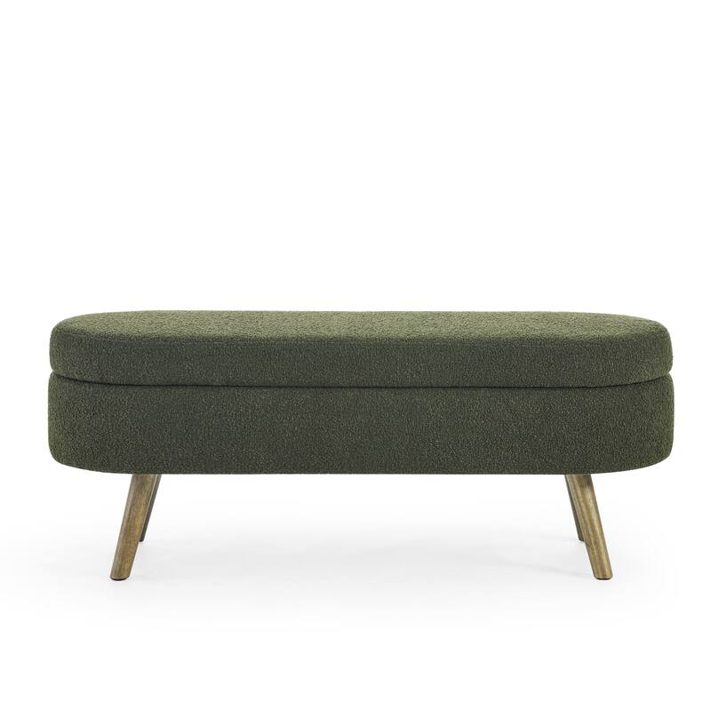 Roomfitters Oval Upholstered Storage Ottoman Bench with Rubber Wood Legs, Modern Entryway or Bedroom Seat