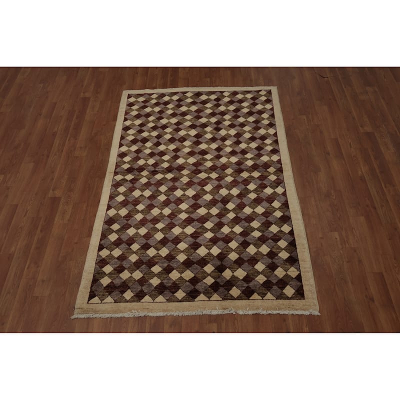 Hand Knotted Oriental 100% Wool Carpet Modern All-Over Brown Contemporary Area Rug - 6' 0'' X 3' 10''