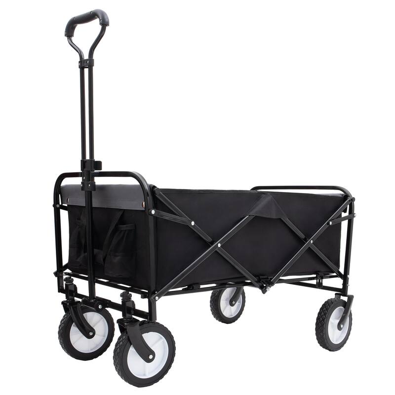 Collapsible Foldable Wagon Cart with strapping system Beach Wagon Utility Cart Utility Wagon Grocery Cart - Black