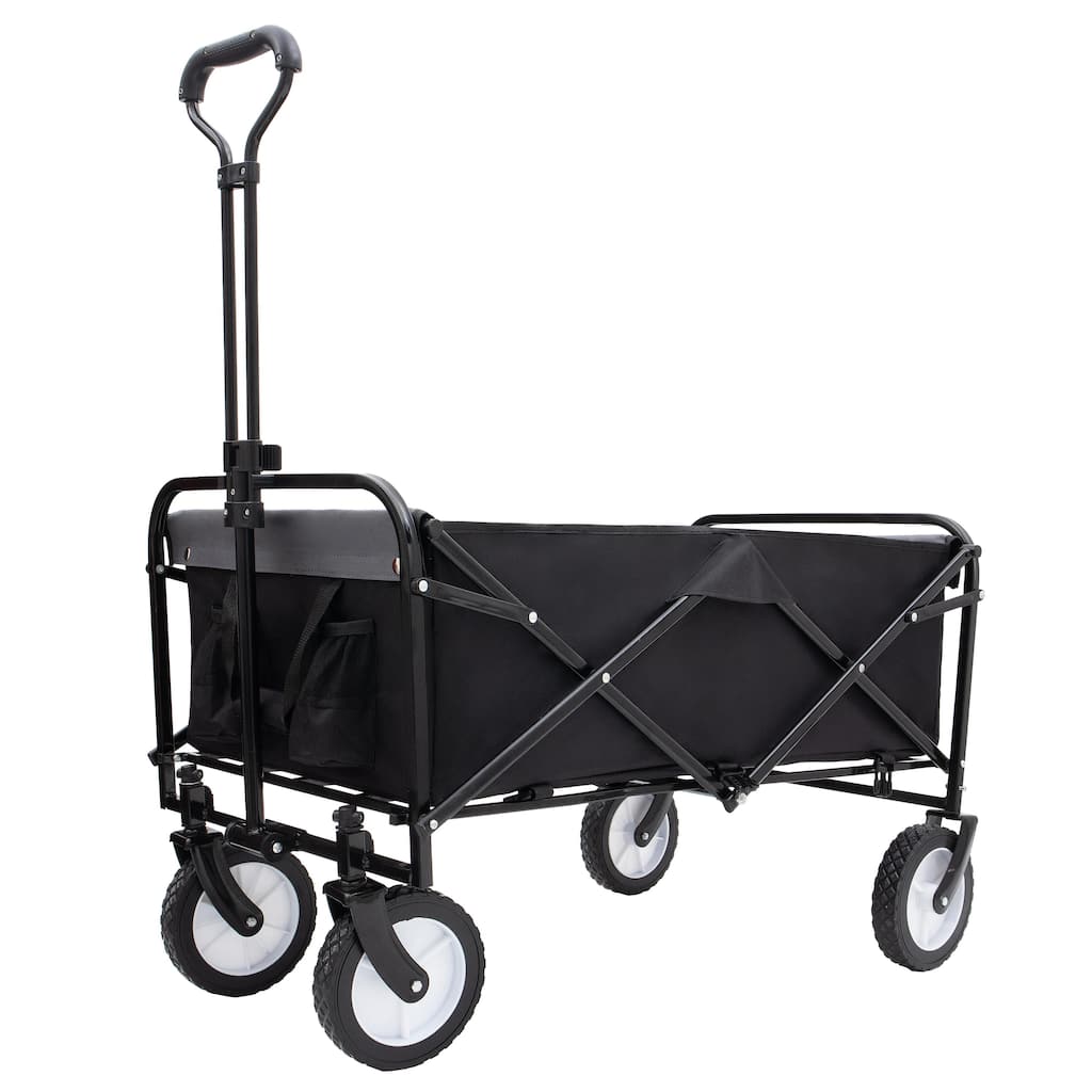 Heavy-Duty All-Terrain Folding Wagon - 360lb Capacity with Storage Straps, Black