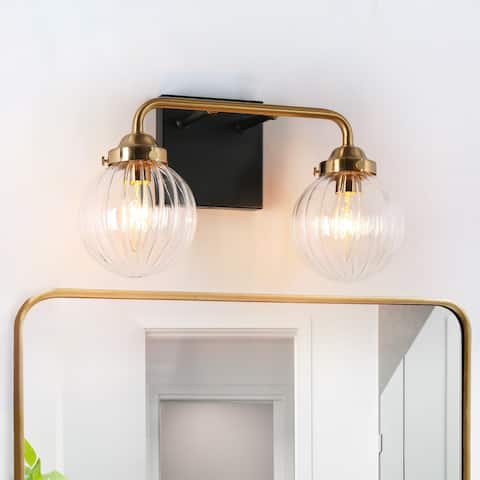 2/3/4-Light Gold Bathroom Vanity Light Modern Ribbed Glass Wall Sconces