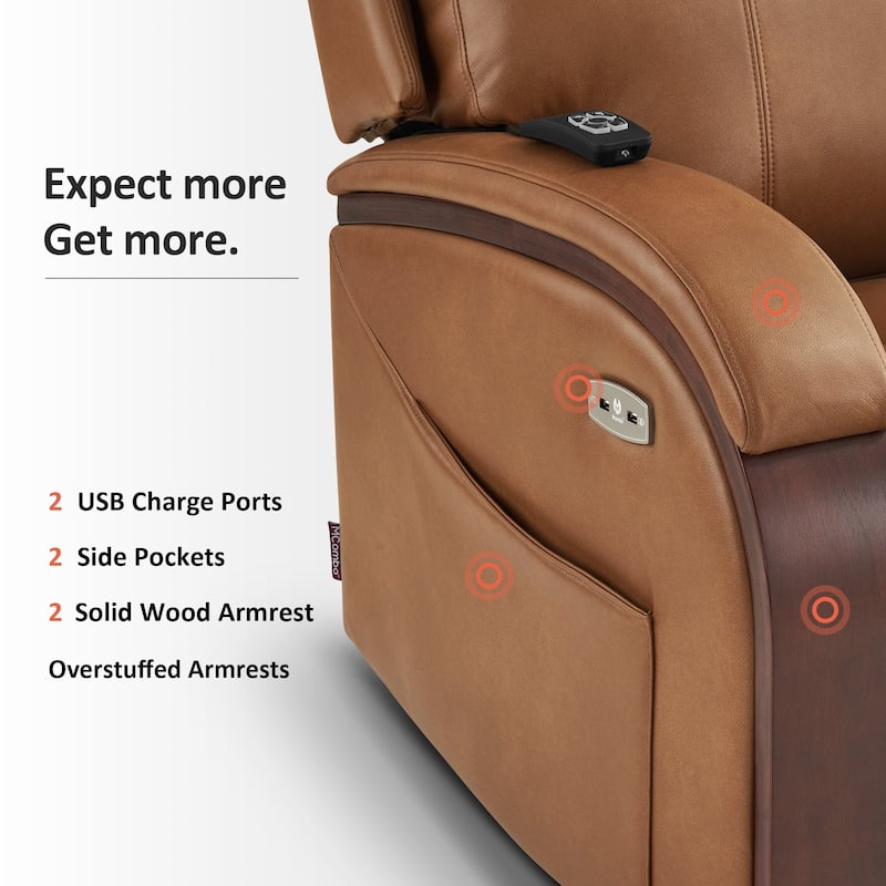 MCombo Recliner Chair Sofa with Adjustable Headrest, Solid Wood Armrest, Breathable Leather 7917